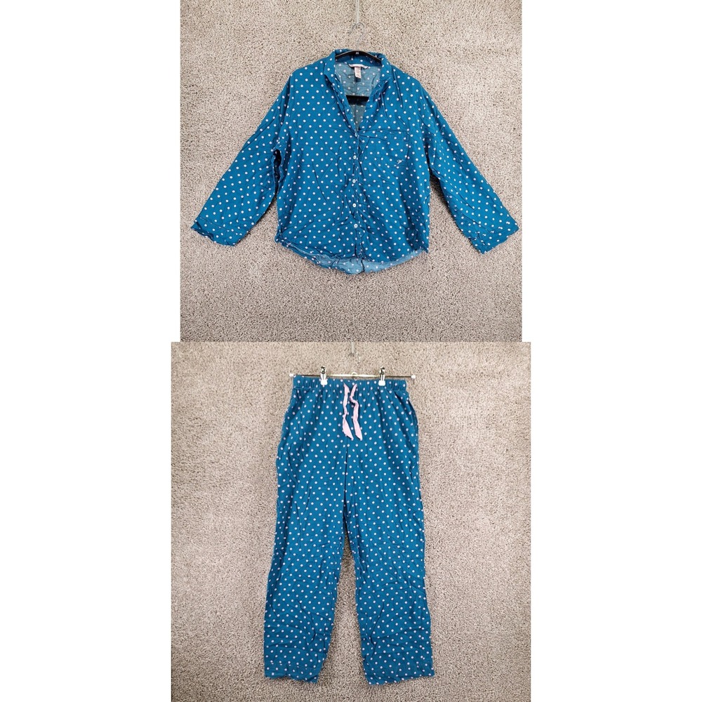 Victoria's Secret Pajama Set Womens S/M Blue Pink Polka Dot Sleepwear Lounge